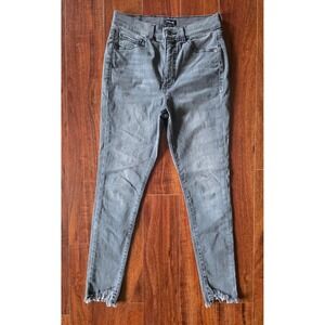 Express Grey High Rise Hyper Stretch Skinny Jeans Raw Frayed Step Hem Size 6R